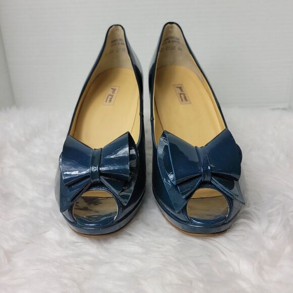 Paul Green Women's Pump Size 8.5 Royal Blue Patent Leather Bow Open Toe Back - Picture 2 of 8